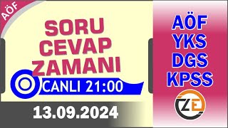 AÖF 13 09 2024  CUMA 2100  Canlı Soru Cevap Zamanı  Açıköğretim DGS KPSS YKS [upl. by Oster]