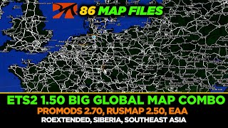 ETS2 150 Global Map Combo  Promods 270 RusMap 250 EAA Map Southeast Asia amp More Setup Guide [upl. by Eniale]