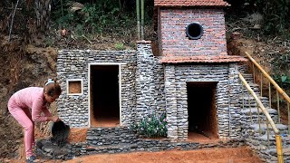 Build Embankment Stone Steps Enter Underground Shelter  Single Mother Living Off Grid  Day 16th [upl. by Ogata]