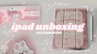 ipad pro 11”  128gb   accessories unboxing🐇🎀  aesthetic unboxing vlog [upl. by Yllier606]