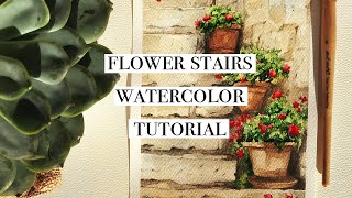 Watercolor Painting process  Flower Stairs  Diana Burak Art [upl. by Nennerb279]