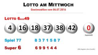 Lottozahlen Ziehung vom Lotto am Mittwoch 672016 [upl. by Eldrid]