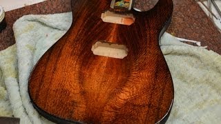 Orange Blackburst on a Lacewood Guitar Top Luthier Bursting a project [upl. by Ninnahc676]