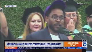 Rapper Kendrick Lamar makes surprise appearance at Compton College to speak to grads [upl. by Aynuat]