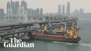 Russian cargo ship crashes into bridge in South Korea [upl. by Nerraf]