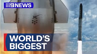 SpaceX successfully launches worlds biggest rocket  9 News Australia [upl. by Gwyn]