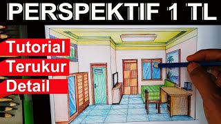 Menggambar PERSPEKTIF KAMAR TIDUR 1 TITIK HILANG  Tutorial Terukur dan Detail [upl. by Standford217]