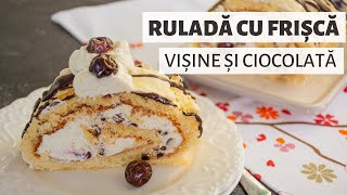 Ruladă cu frișcă ciocolată și vișine  pufoasă și delicioasă  Bucate Aromate [upl. by Sofer]