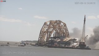 Capsized Golden Ray cargo ship catches fire in St Simons Sound [upl. by Lattimer]