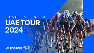 TIGHT FINISH 📸  Stage 5 Finish UAE Tour 2024  Eurosport Cycling [upl. by Adnowal]