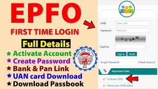 EPFO first time login kaise kare  UAN activation epf passbook check EPF password create pf account [upl. by Nanyk721]