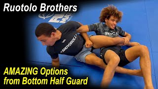 AMAZING Attack Options from Bottom Half guard  Ruotolo Brothers [upl. by Hnacogn951]