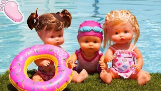 👣 NOA Y NOE Nenuco en la piscina Clase de Natación con Nenuco Nadador e hinchable de donut [upl. by Notreb348]