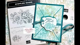 Triangle Card with Stippled Roses and Softly Stippled DSP [upl. by Annahahs]