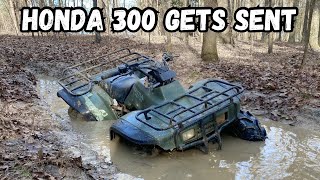 Honda 300 GETS SENT IN THICK MUD [upl. by Lehcin]