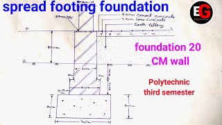 spread footing foundation  building Drawingfoundation for 20 CM  Polytechnic third semester [upl. by Winona]