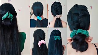 easy scrunchie hairstyles trending youtube [upl. by Ahsikam]