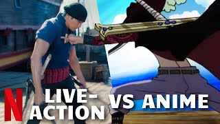 ONE PIECE Episode 5 Zoro vs Mihawk Fight Scene  Netflix Live Action Series VS Anime Comparison [upl. by Roselle]