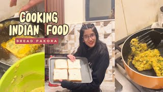 Cooking Indian Food 🥘  Bread Pakoda 🥪  Reaction to Indian Food 😋  Maimoona Khan [upl. by Ear]