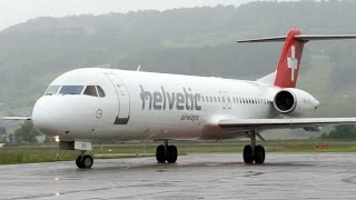 Fokker 100 Landing Taxi amp Shutdown at Bern Airport  Rolls Royce TAY Turbine Sound [upl. by Berhley]