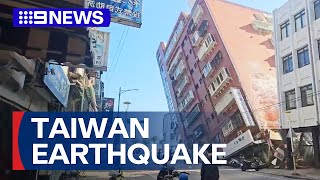 Strong earthquake rocks Taiwan causing a tsunami  9 News Australia [upl. by Carlynn]