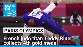 French judo titan Teddy Riner collects 4th gold medal after defeating South Koreas Kim MinJong [upl. by Nomla475]