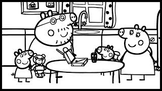 Family in the Kitchen with a Suitcase Traveler  Peppa Pig Coloring Page  Learn Drawing [upl. by Johannes]