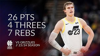 Lauri Markkanen 26 pts 4 threes 7 rebs vs Grizzlies 2324 season [upl. by Asirb153]