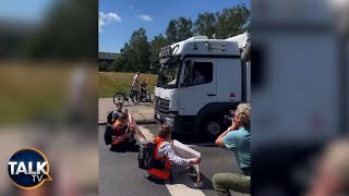 Furious Lorry Driver Tries To RUN OVER Climate Protesters [upl. by Llenaj]