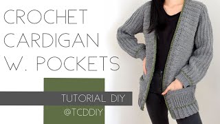 Crochet Cardigan with Pockets  Tutorial DIY [upl. by Thay]