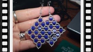 Square Tila Earrings Beading Tutorial by Honeybeads1 [upl. by Akinod]