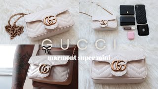 GUCCI MARMONT SUPER MINI WHITE ♡ details what fits ways I wear it [upl. by Ahtrim]