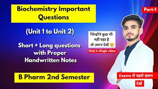 Biochemistry b pharm 2nd semester important questions। Short amp long Questions। Part1। Shahruddin। [upl. by Hedwiga]