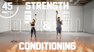 45 Minute Strength amp Conditioning Workout Dumbbells  CardioHIIT [upl. by Adidnac]