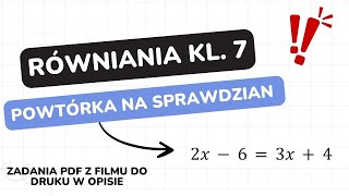 Równania  klasa 7  GWO  Matematyka z plusem  sprawdzian  pdf w opisie [upl. by Cowden]