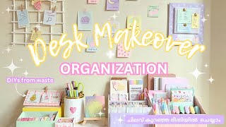 DESK MAKEOVER 2024 SETUP FROM WASTE CUTE AND BUDGET FRIENDLY MALAYALAM DIY ORGANIZER PENHOLDER [upl. by Dari]