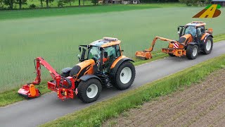 Straßenrand Gras mähen  mulchen  Valtra Kommunal Traktoren amp Mulcher  Straßenbegleitgrün pflegen [upl. by Gabbi]