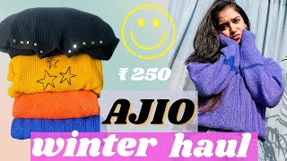 Ajio winter sweater haul 😍 Ajio winter wear Haul  Trendy amp Affordable sweater  try on haul haul [upl. by Molly772]