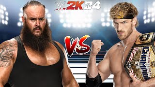 WWE 2K24 BRAUN STROWMAN VS LOGAN PAUL FOR THE WWE UNITED STATES CHAMPIONSHIP BELT [upl. by Drucie]