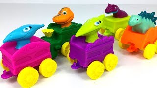 DINOSAURIER ZUGFAHRER KOLLEKTION MIT BUDDY TINY SHINY MORRIS ALVIN amp CORY UNBOXING TODDLER SPIELZEUG [upl. by Einafats131]