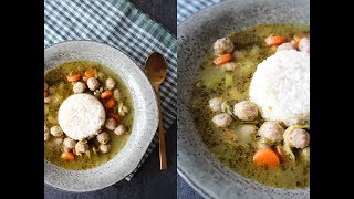 Grøn Pestosuppe Med Kødboller Og Ris  Nem Aftensmad  One Kitchen DK [upl. by Tartan]