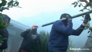 Striking Spanish miners fire homemade rockets at police ResistenciaMinera [upl. by Annawot]