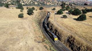 Trains Meet on Tehachapi Loop Drone Video [upl. by Dahlstrom]