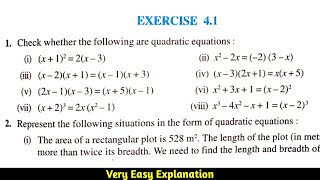 CBSE CLASS 10 MATHS EXERCISE 41 SOLUTIONS  CHAPTER 4  QUADRATIC EQUATION [upl. by Beatty]