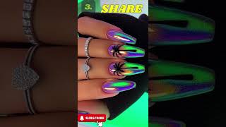 🌴 Holographic Palm Tree Nails Easy Nail Art Tutorial ✨ [upl. by Acimehs]