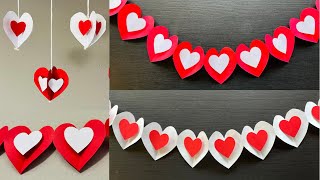 Paper heart garland  Paper heart hangings  DIY Room decoration ideas for Valentine’s Day [upl. by Etnoel]