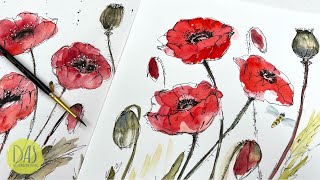 How to Paint Poppies  Easy Watercolor Flower Painting Tutorial for Beginners [upl. by Newbold]