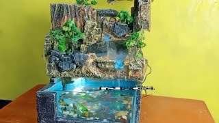 How to make Aquarium diorama Waterfall fish tank Guppy  Aquarium Waterfall Diorama [upl. by Naneik]