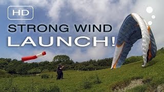 Paraglider Control Strong Wind Launching Simple Depower [upl. by Hannahoj]