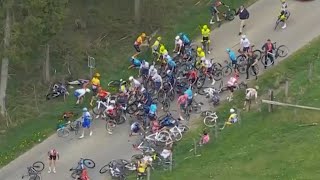 Massive Crash At LiègeBastogneLiège [upl. by Scevour]